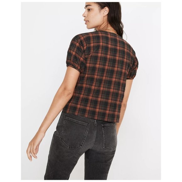 [NWT] Madewell Gathered V-Neck Top in Plaid - Picture 4 of 5